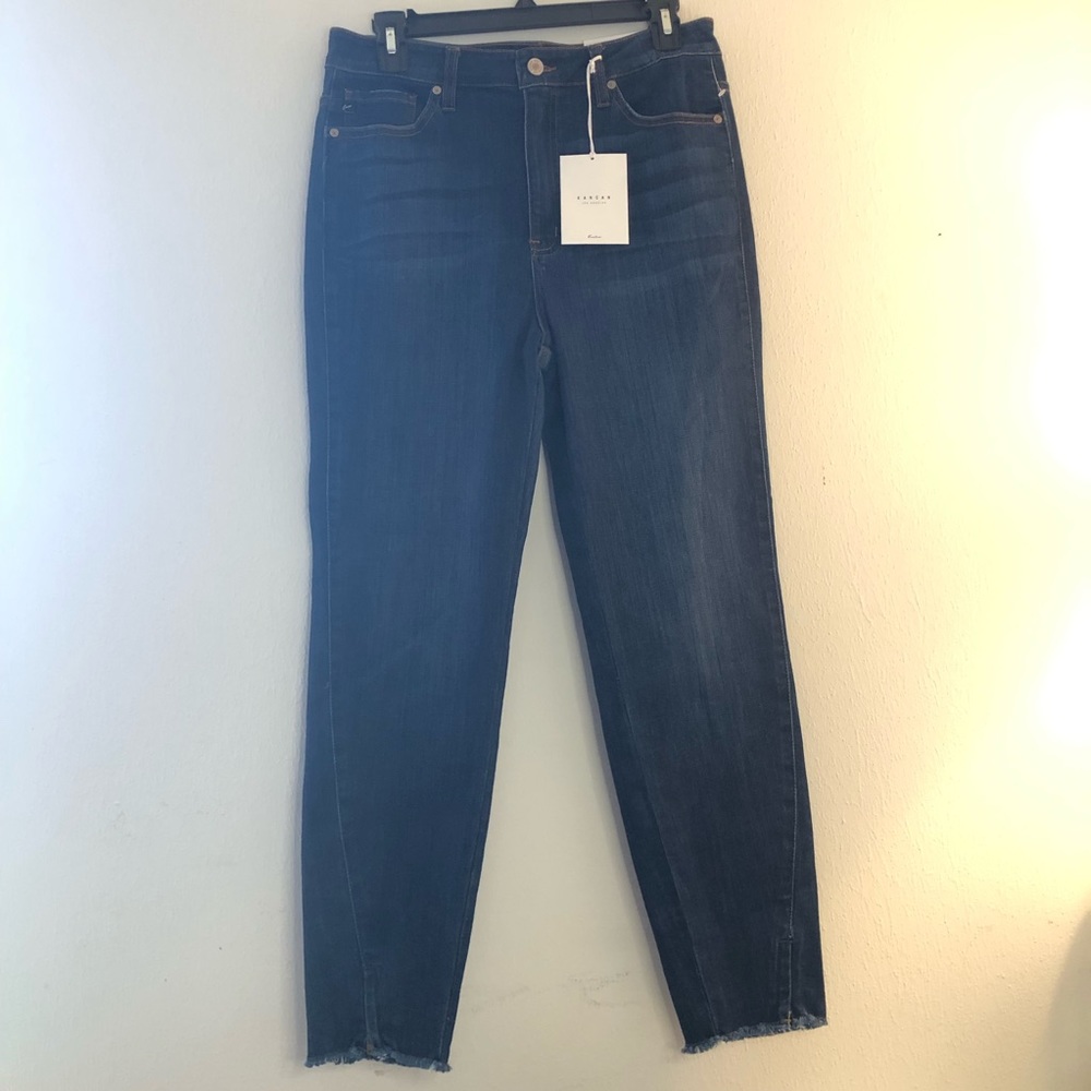 KanCan Jeans Skinny Jeans Dark Wash Fringe & Zipper Hem Sz 9/28 BNWT Style 7285D - Picture 1 of 13